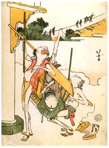 Katsushika Hokusai – The Toba-e Collection Series : A Falling Palanquin Bearer [from Meihin Soroimono Ukiyo-e]. Free illustration for personal and commercial use.
