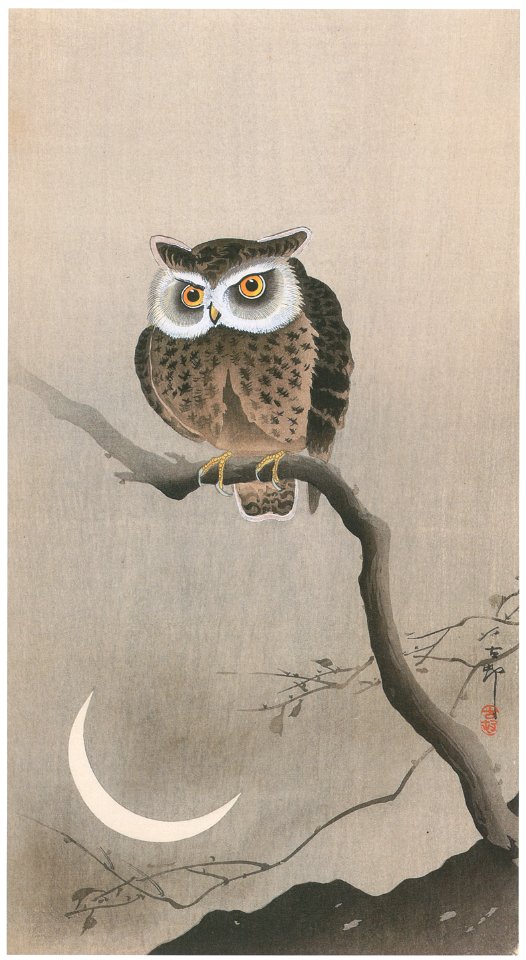 Ohara Koson – Horned Owl with Moon [from Hanga Geijutsu No.180]
