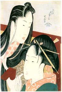 Katsushika Hokusai – Squeaking a Ground Cherry (Seven Fashionable Useless Habits) [from Meihin Soroimono Ukiyo-e]. Free illustration for personal and commercial use.
