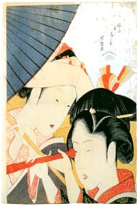 Katsushika Hokusai – Telescope (Seven Fashionable Useless Habits) [from Meihin Soroimono Ukiyo-e]. Free illustration for personal and commercial use.