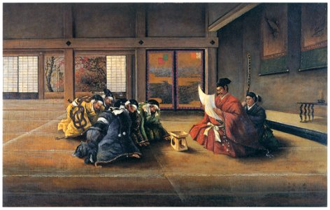 Takahashi Yuichi – Oda Nobunaga Showing a Secret Imperial Command to his Elderly Subjects [from Takahashi Yuichi: Pioneer of Modern Western-style Painting]