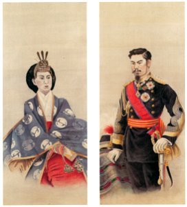 Takahashi Yuichi – Emperor and Empress Meiji [from Takahashi Yuichi: Pioneer of Modern Western-style Painting]. Free illustration for personal and commercial use.