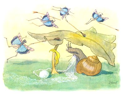 Ernst Kreidolf – Mrs. Snail [from Lenzgesind ]. Free illustration for personal and commercial use.