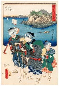 Utagawa Kunisada and Utagawa Hiroshige – Maisaka: View of the Sea at Imagiri; Blind Women Musicians on a Journey [from The Fifty-three Stations by Two Brushes]
