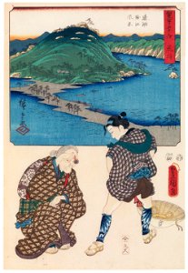 Utagawa Kunisada and Utagawa Hiroshige – Arai: View of the Distant Lake and the Horie Area; Identity Inspection Granny at the Lake [from The Fifty-three Stations by Two Brushes]
