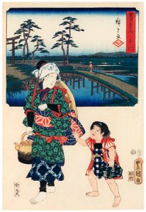 Utagawa Kunisada and Utagawa Hiroshige – Kakegawa: A Country Girl [from The Fifty-three Stations by Two Brushes]. Free illustration for personal and commercial use.