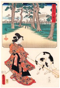 Utagawa Kunisada and Utagawa Hiroshige – Fujisawa: Terute-hime and the Gateway to Yûgyô-ji Temple [from The Fifty-three Stations by Two Brushes]