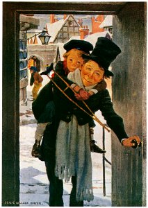 Jessie Willcox Smith – Tiny Tim and Bob Cratchit on Christmas Day (Dickens’s Children) [from Jessie Willcox Smith: American Illustrator]. Free illustration for personal and commercial use.