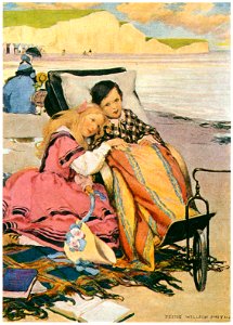 Jessie Willcox Smith – Paul Dombey and Florence on the Beach at Brighton (Dickens’s Children) [from Jessie Willcox Smith: American Illustrator]. Free illustration for personal and commercial use.