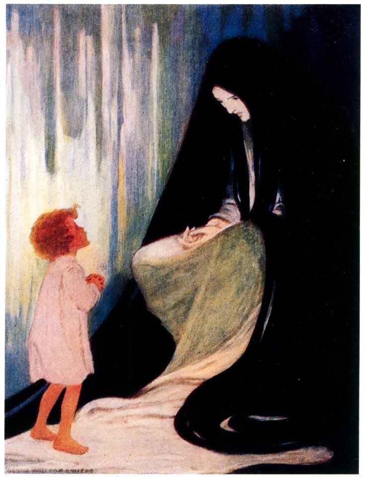 Jessie Willcox Smith – Are you ill, dear North Wind? (At the Back of the North Wind by George Macdonald) [from Jessie Willcox Smith: American Illustrator]