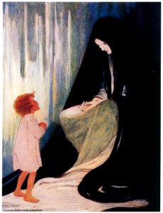 Jessie Willcox Smith – Are you ill, dear North Wind? (At the Back of the North Wind by George Macdonald) [from Jessie Willcox Smith: American Illustrator]. Free illustration for personal and commercial use.