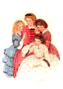 Jessie Willcox Smith – Meg, Jo, Beth and Amy (Little Women by Louisa May Alcott) [from Jessie Willcox Smith: American Illustrator]. Free illustration for personal and commercial use.