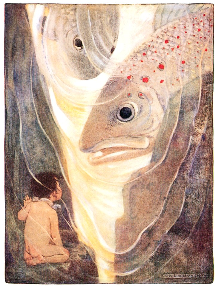 Jessie Willcox Smith – Oh, don’t hurt me!’ cried Tom. ‘I only want to look at you; you are so handsome’ (The Water Babies by Charles Kingsley) [from Jessie Willcox Smith: American Illustrator]. Free illustration for personal and commercial use.