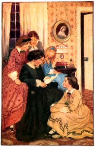 Jessie Willcox Smith – They all drew to the fire (Little Women by Louisa May Alcott) [from Jessie Willcox Smith: American Illustrator]. Free illustration for personal and commercial use.