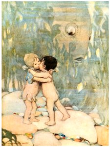 Jessie Willcox Smith – They hugged and kissed each other for ever so long, they did not know why (The Water Babies by Charles Kingsley) [from Jessie Willcox Smith: American Illustrator]. Free illustration for personal and commercial use.