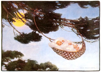Jessie Willcox Smith – Hush-a-by, baby, on the treetop (The Jessie Willcox Smith Mother Goose) [from Jessie Willcox Smith: American Illustrator]. Free illustration for personal and commercial use.