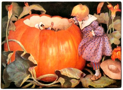 Jessie Willcox Smith – Peter, Peter Pumpkin Eater (The Jessie Willcox Smith Mother Goose) [from Jessie Willcox Smith: American Illustrator]. Free illustration for personal and commercial use.