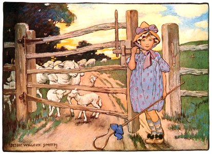 Jessie Willcox Smith – Little Bo-Peep has lost her sheep (The Jessie Willcox Smith Mother Goose) [from Jessie Willcox Smith: American Illustrator]. Free illustration for personal and commercial use.