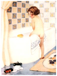 Jessie Willcox Smith – Standard Plumbing Fixtures (Advertisement from Century, June 1924) [from Jessie Willcox Smith: American Illustrator]. Free illustration for personal and commercial use.