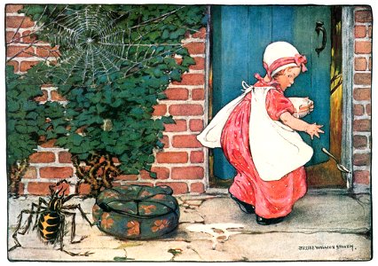 Jessie Willcox Smith – Little Miss Muffet sat on a tuffet (The Jessie Willcox Smith Mother Goose) [from Jessie Willcox Smith: American Illustrator]