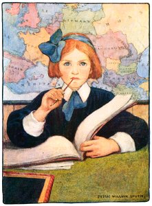 Jessie Willcox Smith – Then the Scholar (The Seven Ages of Childhood by Carolyn Wells) [from Jessie Willcox Smith: American Illustrator]. Free illustration for personal and commercial use.