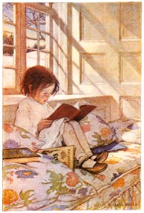 Jessie Willcox Smith – Picture-books in Winter (A Child’s Garden of Verses by Robert Louis Stevenson) [from Jessie Willcox Smith: American Illustrator]. Free illustration for personal and commercial use.
