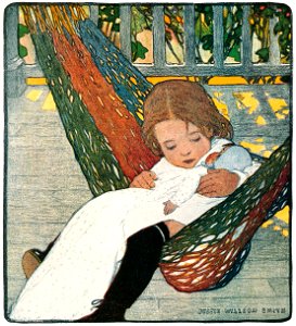 Jessie Willcox Smith – On the Hammock (The Book of the Child by Mabel Humphrey) [from Jessie Willcox Smith: American Illustrator]. Free illustration for personal and commercial use.