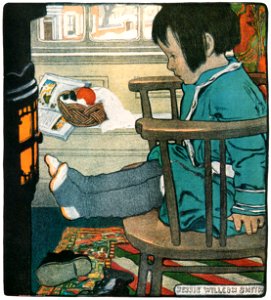 Jessie Willcox Smith – Warming Feet (The Book of the Child by Mabel Humphrey) [from Jessie Willcox Smith: American Illustrator]. Free illustration for personal and commercial use.