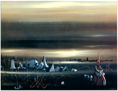 Yves Tanguy – Le Rendez-vous des parallèles [from Mizue No.927]. Free illustration for personal and commercial use.