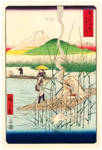 Utagawa Hiroshige – The Sagami River [from Thirty-six Views of Mount Fuji]. Free illustration for personal and commercial use.