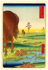 Utagawa Hiroshige – Kogane Plain in Shimōsa Province [from Thirty-six Views of Mount Fuji]. Free illustration for personal and commercial use.