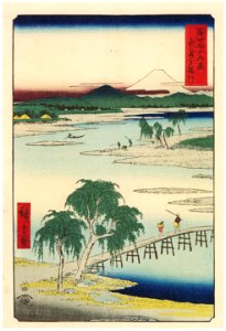 Utagawa Hiroshige – The Tama River in Musashi Province [from Thirty-six Views of Mount Fuji]. Free illustration for personal and commercial use.