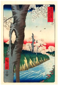 Utagawa Hiroshige – Koganei in Musashi Province [from Thirty-six Views of Mount Fuji]. Free illustration for personal and commercial use.