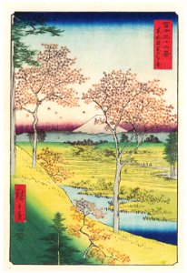 Utagawa Hiroshige – Twilight Hill at Meguro in the Eastern Capital [from Thirty-six Views of Mount Fuji]. Free illustration for personal and commercial use.