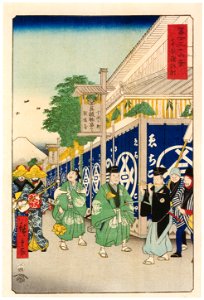 Utagawa Hiroshige – The Suruga District in the Eastern Capital [from Thirty-six Views of Mount Fuji]. Free illustration for personal and commercial use.