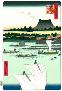 Utagawa Hiroshige – Teppōzu and Tsukiji Monzeki Temple [from One Hundred Famous Views of Edo (kurashi-no-techo Edition)]. Free illustration for personal and commercial use.