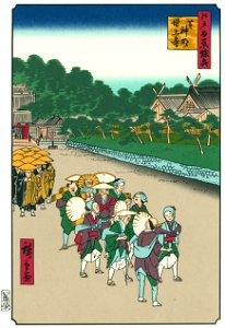 Utagawa Hiroshige – Shiba Shinmei Shrine and Zōjōji Temple [from One Hundred Famous Views of Edo (kurashi-no-techo Edition)]. Free illustration for personal and commercial use.