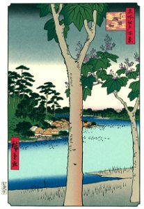 Utagawa Hiroshige – The Paulownia Garden at Akasaka [from One Hundred Famous Views of Edo (kurashi-no-techo Edition)]. Free illustration for personal and commercial use.
