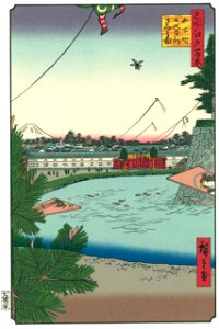 Utagawa Hiroshige – Hibiya and Soto-Sakurada from Yamashita-chō [from One Hundred Famous Views of Edo (kurashi-no-techo Edition)]. Free illustration for personal and commercial use.