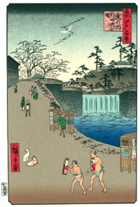 Utagawa Hiroshige – Aoi Slope outside Toranomon gate [from One Hundred Famous Views of Edo (kurashi-no-techo Edition)]. Free illustration for personal and commercial use.
