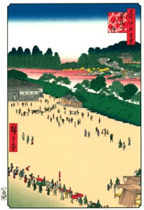 Utagawa Hiroshige – Yatsukōji, Inside Sujikai Gate [from One Hundred Famous Views of Edo (kurashi-no-techo Edition)]. Free illustration for personal and commercial use.