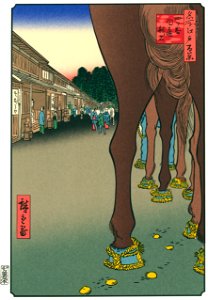 Utagawa Hiroshige – Naitō Shinjuku in Yotsuya [from One Hundred Famous Views of Edo (kurashi-no-techo Edition)]. Free illustration for personal and commercial use.