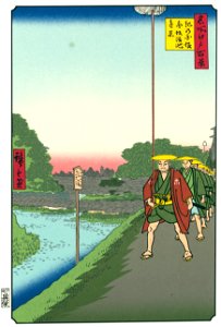 Utagawa Hiroshige – Kinokuni Hill and Distant View of Akasaka and the Tameike Pond [from One Hundred Famous Views of Edo (kurashi-no-techo Edition)]