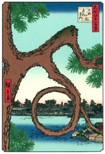 Utagawa Hiroshige – “Moon Pine” in Ueno [from One Hundred Famous Views of Edo (kurashi-no-techo Edition)]. Free illustration for personal and commercial use.