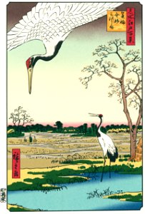 Utagawa Hiroshige – Minowa, Kanasugi and Mikawashima [from One Hundred Famous Views of Edo (kurashi-no-techo Edition)]. Free illustration for personal and commercial use.