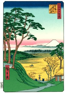 Utagawa Hiroshige – “Grandpa’s Teahouse” in Meguro [from One Hundred Famous Views of Edo (kurashi-no-techo Edition)]. Free illustration for personal and commercial use.