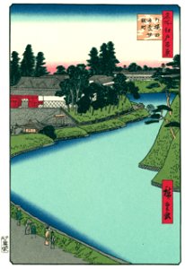 Utagawa Hiroshige – The Benkei Moat from Soto-Sakurada to Kōjimachi [from One Hundred Famous Views of Edo (kurashi-no-techo Edition)]. Free illustration for personal and commercial use.