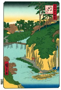 Utagawa Hiroshige – Takinogawa in Ōji [from One Hundred Famous Views of Edo (kurashi-no-techo Edition)]. Free illustration for personal and commercial use.
