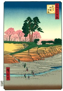 Utagawa Hiroshige – Palace Hill in Shinagawa [from One Hundred Famous Views of Edo (kurashi-no-techo Edition)]. Free illustration for personal and commercial use.