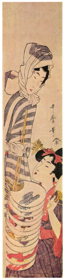 Kitagawa Utamaro – Young Woman and Fan Peddler [from Ukiyo-e shuka. Museum of Fine Arts, Boston III]. Free illustration for personal and commercial use.